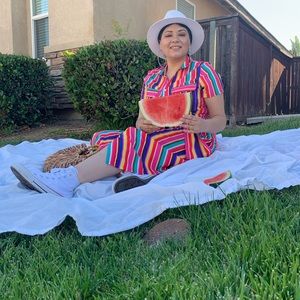 Stripe Maxi Dress Button Down Rainbow